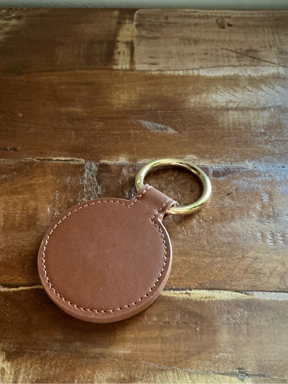 Brown Leather Round  Magnetic Keyring with Gold Ring